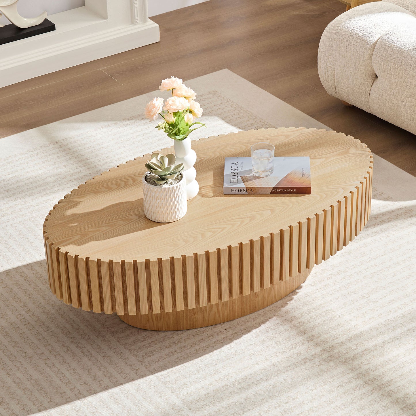 Ellipse Coffee Table with Sturdy Pedestal  43.7 inch 3 Colors