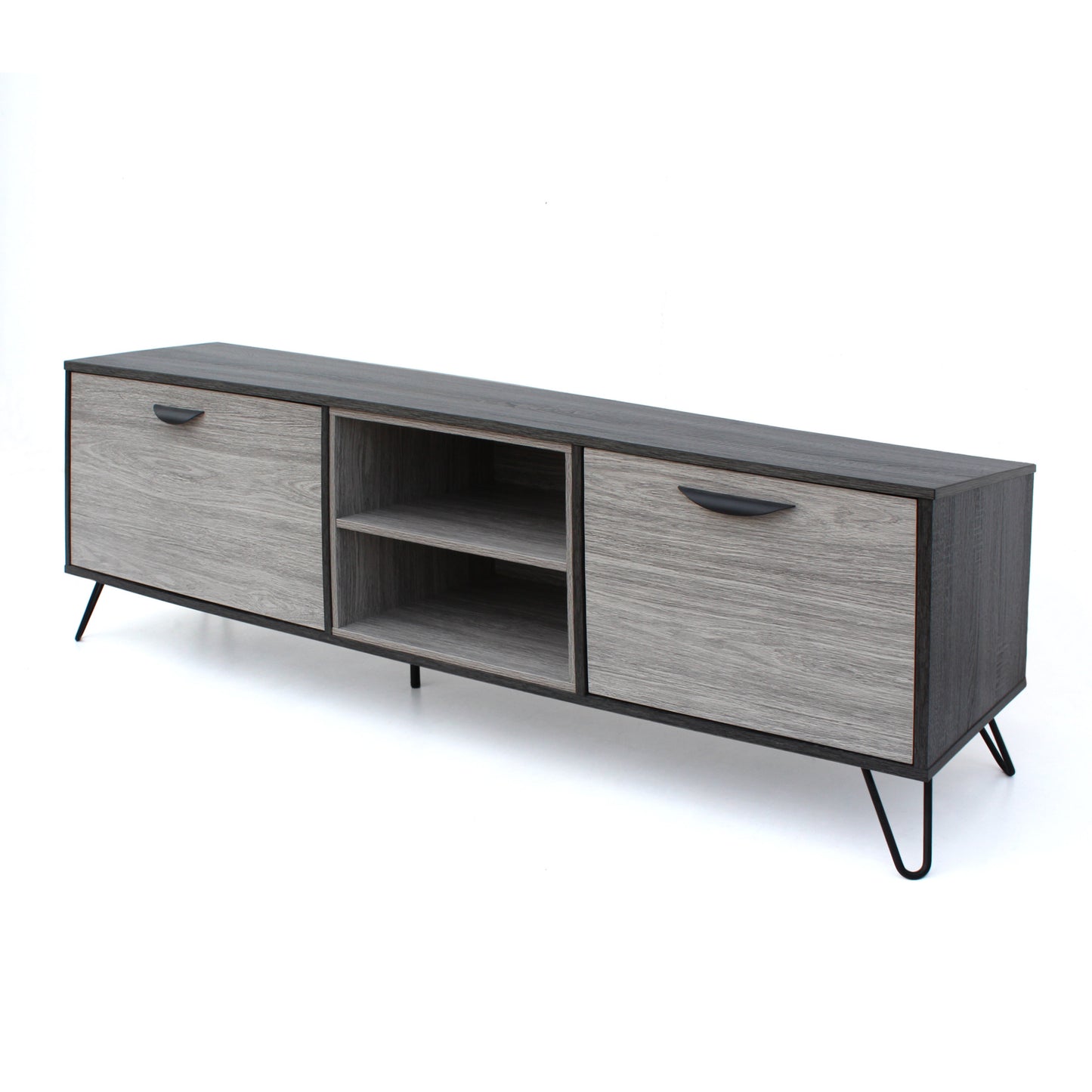 Modern Industrial TV Stand with Storage & Hairpin Legs