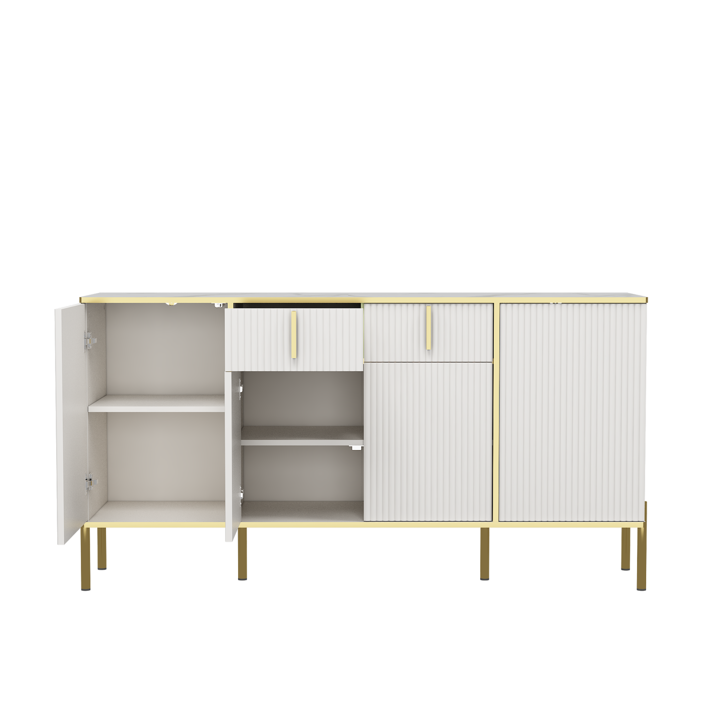 Modern Sideboard Cabinet - 4 Doors, 2 Drawers, White