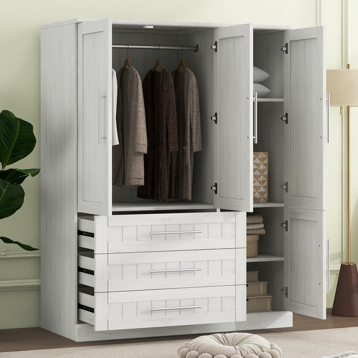 4 - Door Wardrobe Armoire Closet: 3 Drawers for Ample Storage