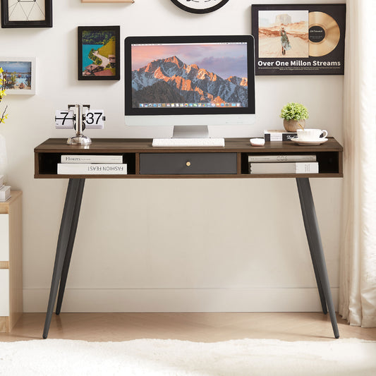 Mid - Century Modern Desk: USB Ports, Power Outlet, Drawers for Home Office