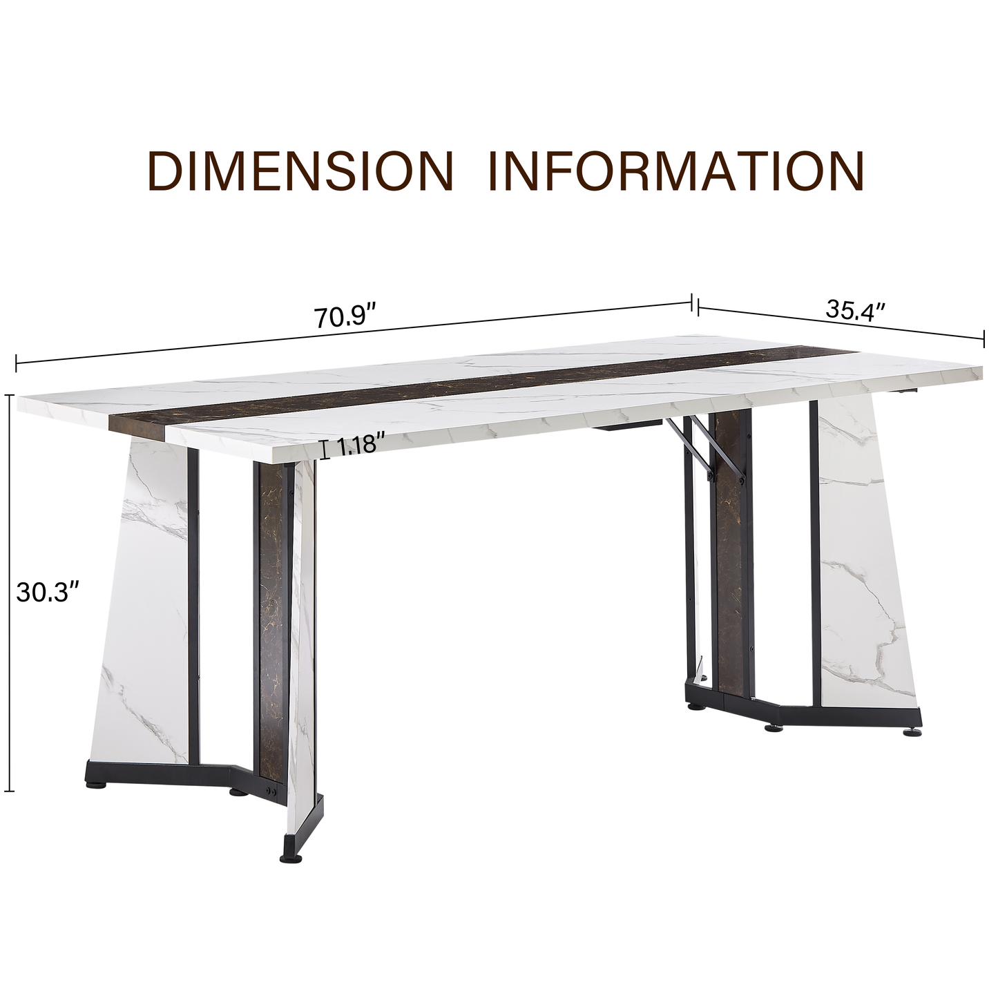 70.9" Rectangular Marble - Grain Dining Table: Waterproof, Seats 8, Adjustable Legs for Living Room (Table Only)