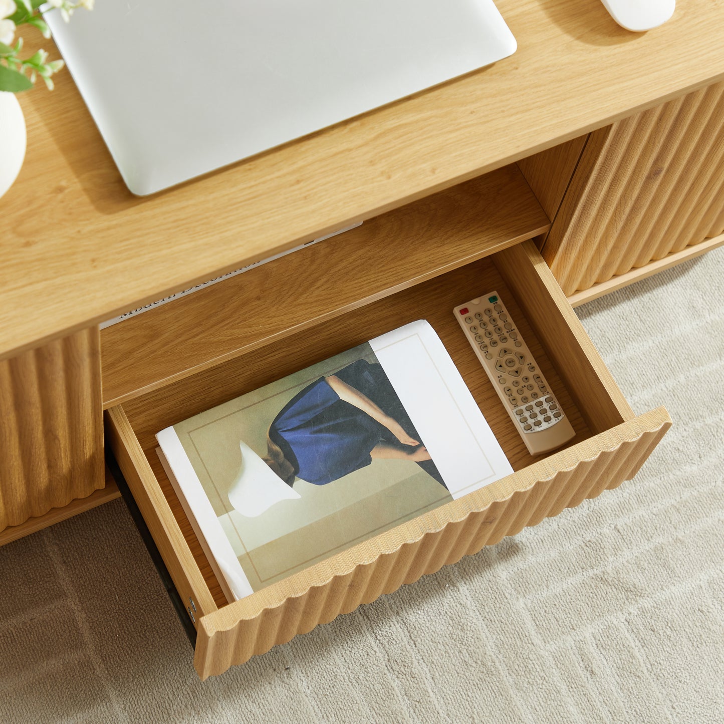 Modern Luxury Oval Coffee Table with Drawers & Storage – Curved Contour Design, Living Room Center Table