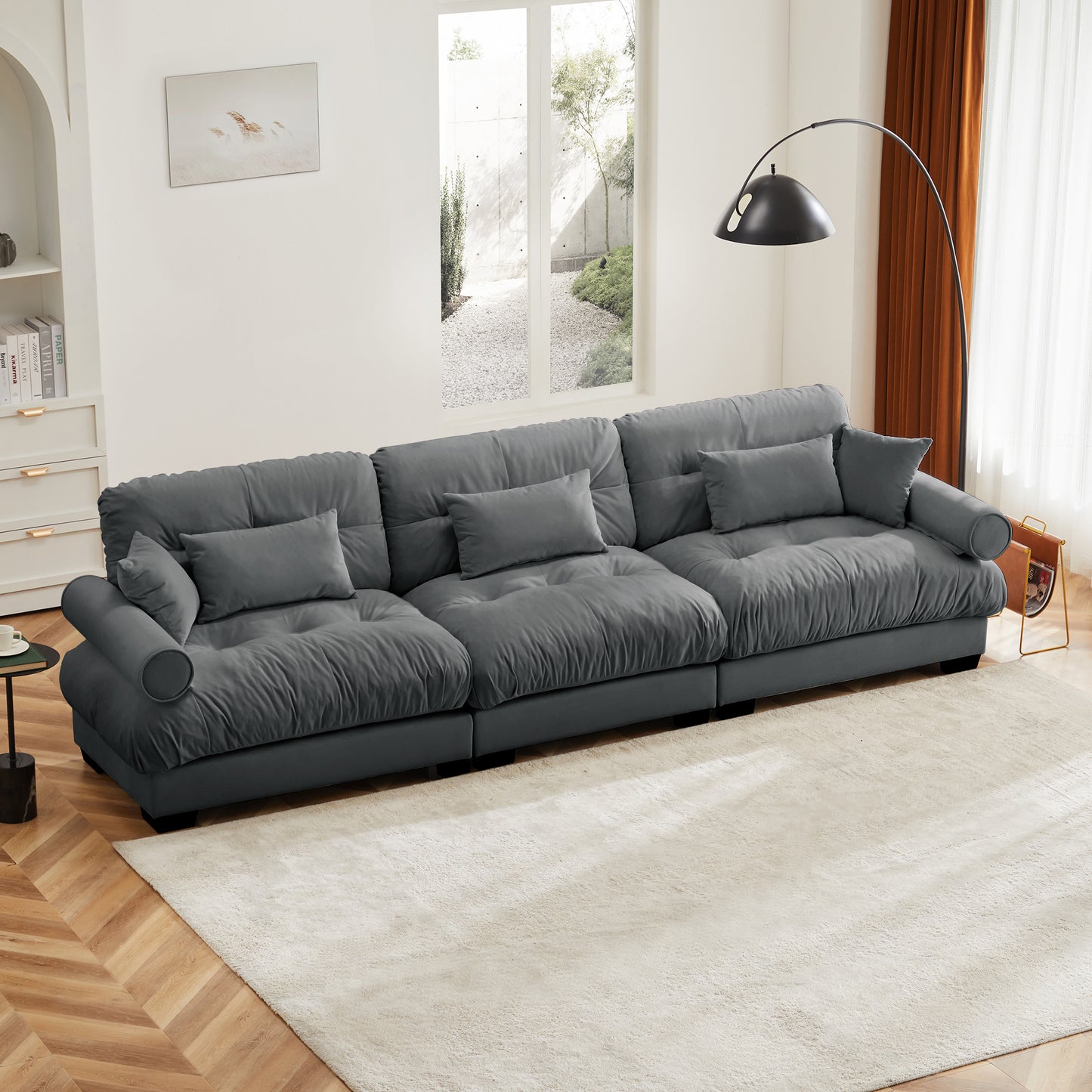 Deep Seat Cloud Couch Modular Velvet Sectional Sofa Couch with Movable Ottoman,Corner Sectional with Bolstered Armrests