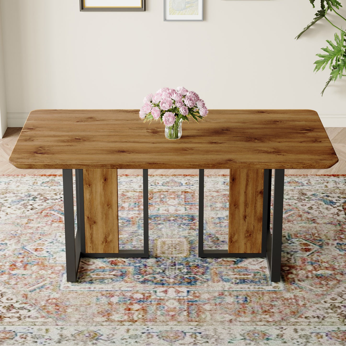 White Rectangular With a Patterned Dining Table. MDF Table and Stainless Steel Frame