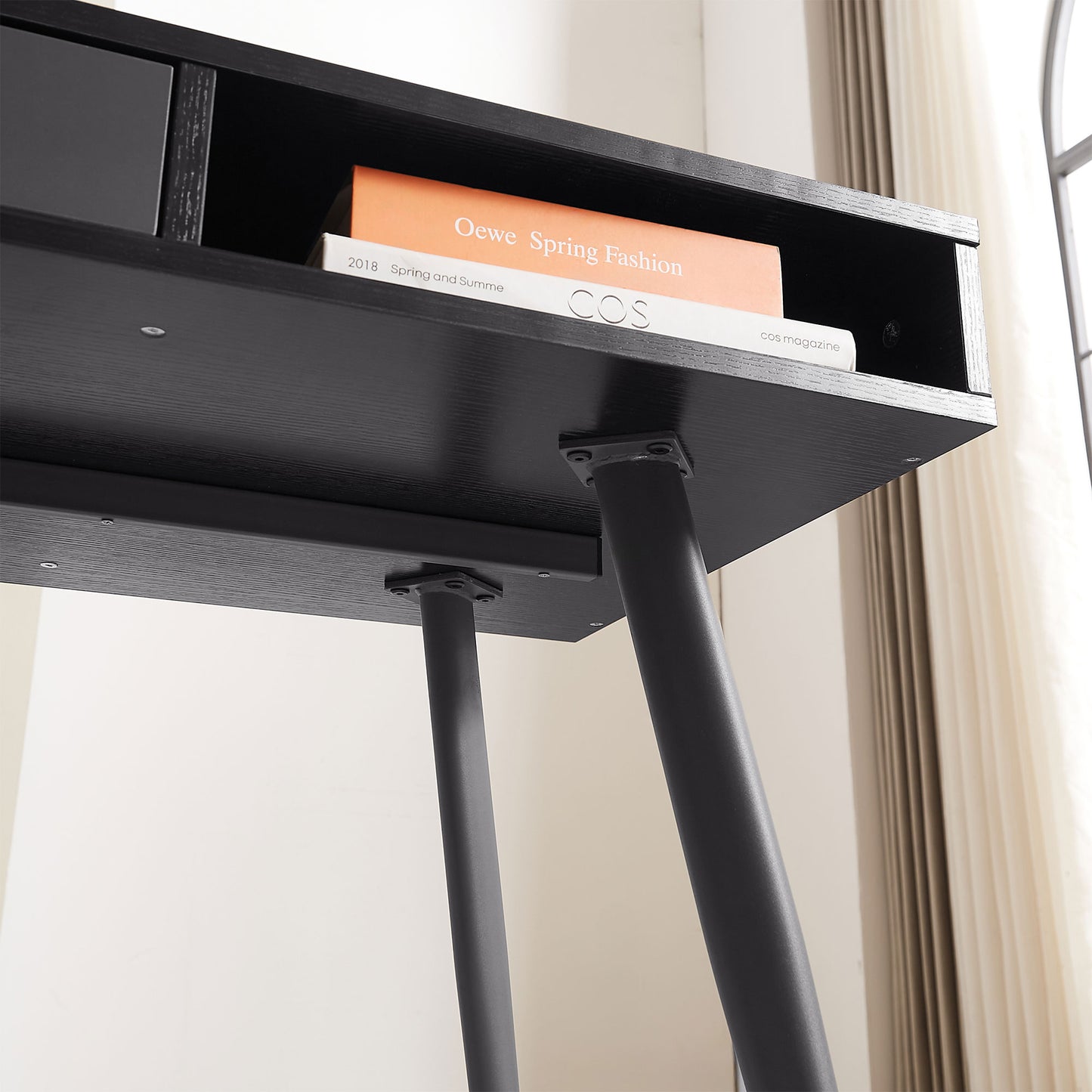 Mid - Century Modern Desk: USB Ports, Power Outlet, Drawers for Home Office