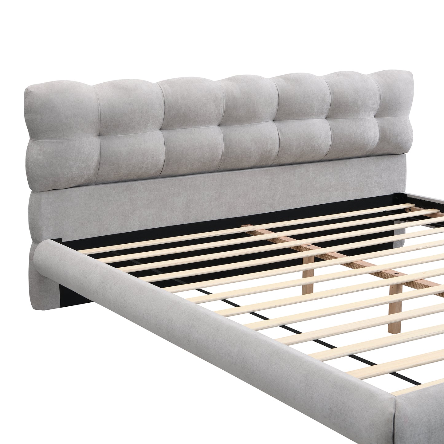 Cozy Upholstered Platform Bed: Cookie - Shaped Headboard, Effortless Assembly