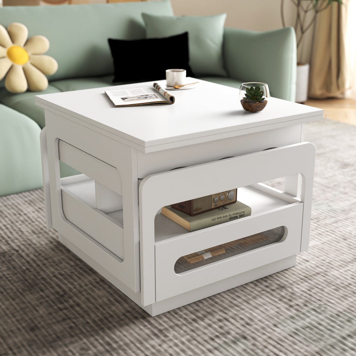 3 in 1 deformed Coffee Tables with Storage Cabinet for Living Room And Dining Room