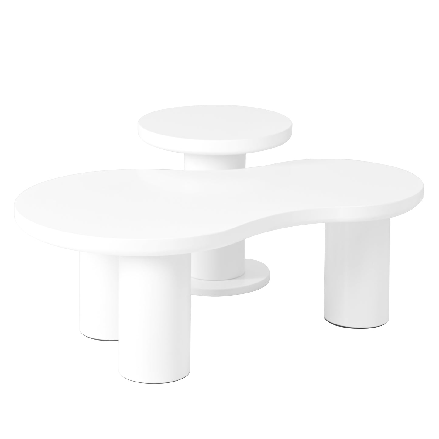 Easy Assembly Nesting Coffee Table Set of 2, Cream Style Cloud Coffee Table with Round Small Side Table