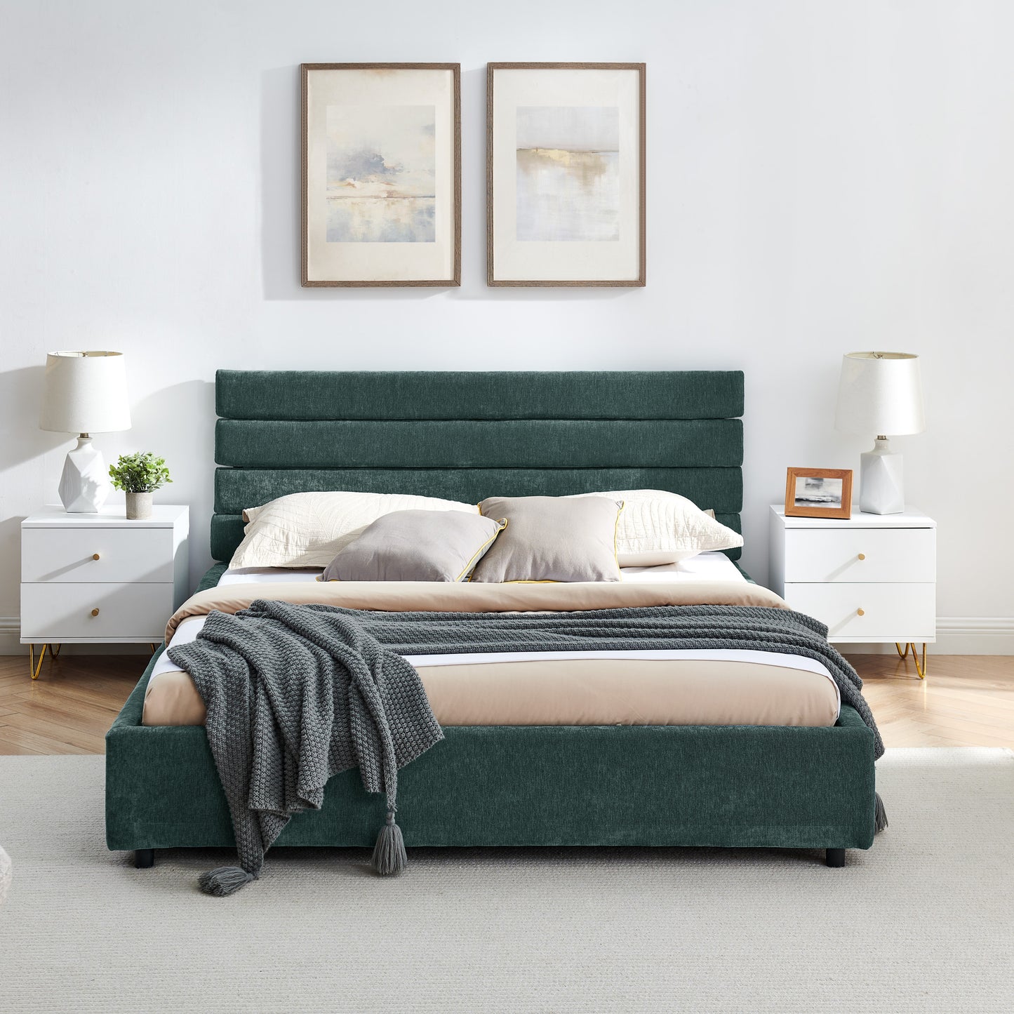 Comfortable Cushioned Bed Frame with Drawers: Headboard & Solid Build 3Colors