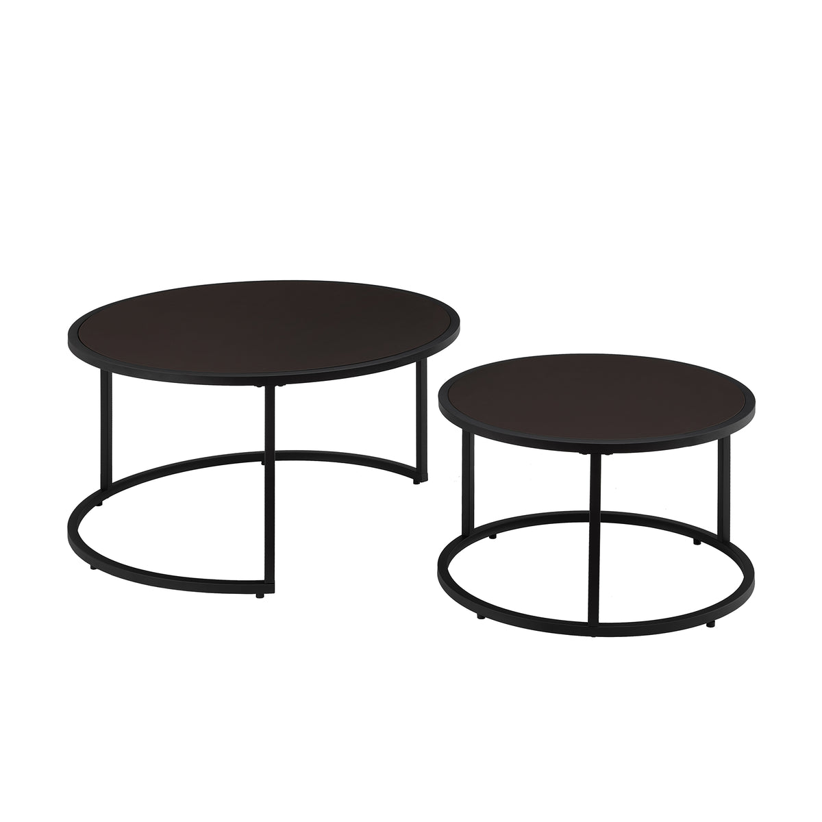 Modern Faux Leather Nesting Round Coffee Table with Black Metal Base – Accent Tea Table for Living Room