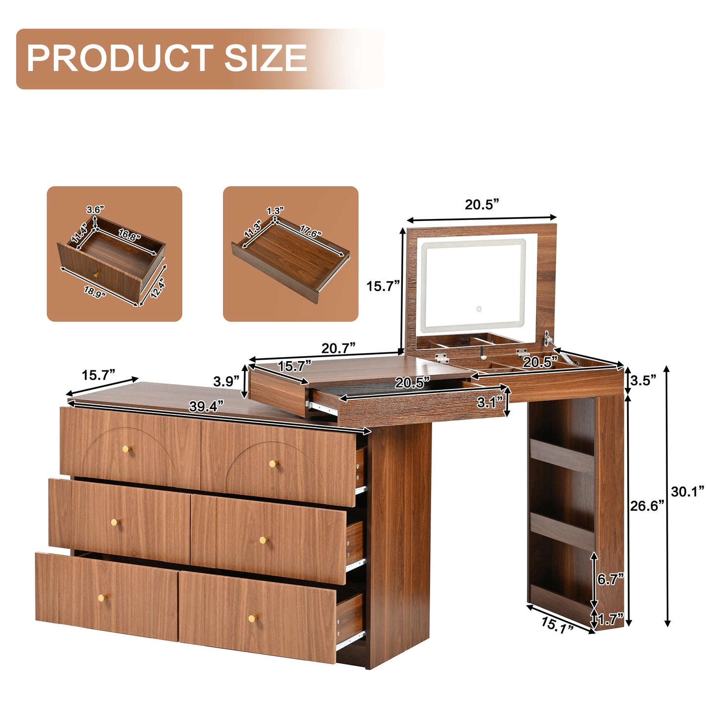 Vanity Desk with Mirror and Lights: Makeup Vanity with Flip - Top, 7 Drawers, 9 Compartments & 3 Shelves