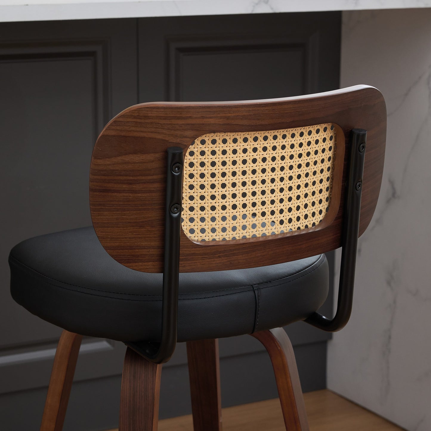 Counter Height Bar Stools with Cane Back, Upholstered Seat Swivel Counter Stools for Island/Kitchen/Counter/Bar