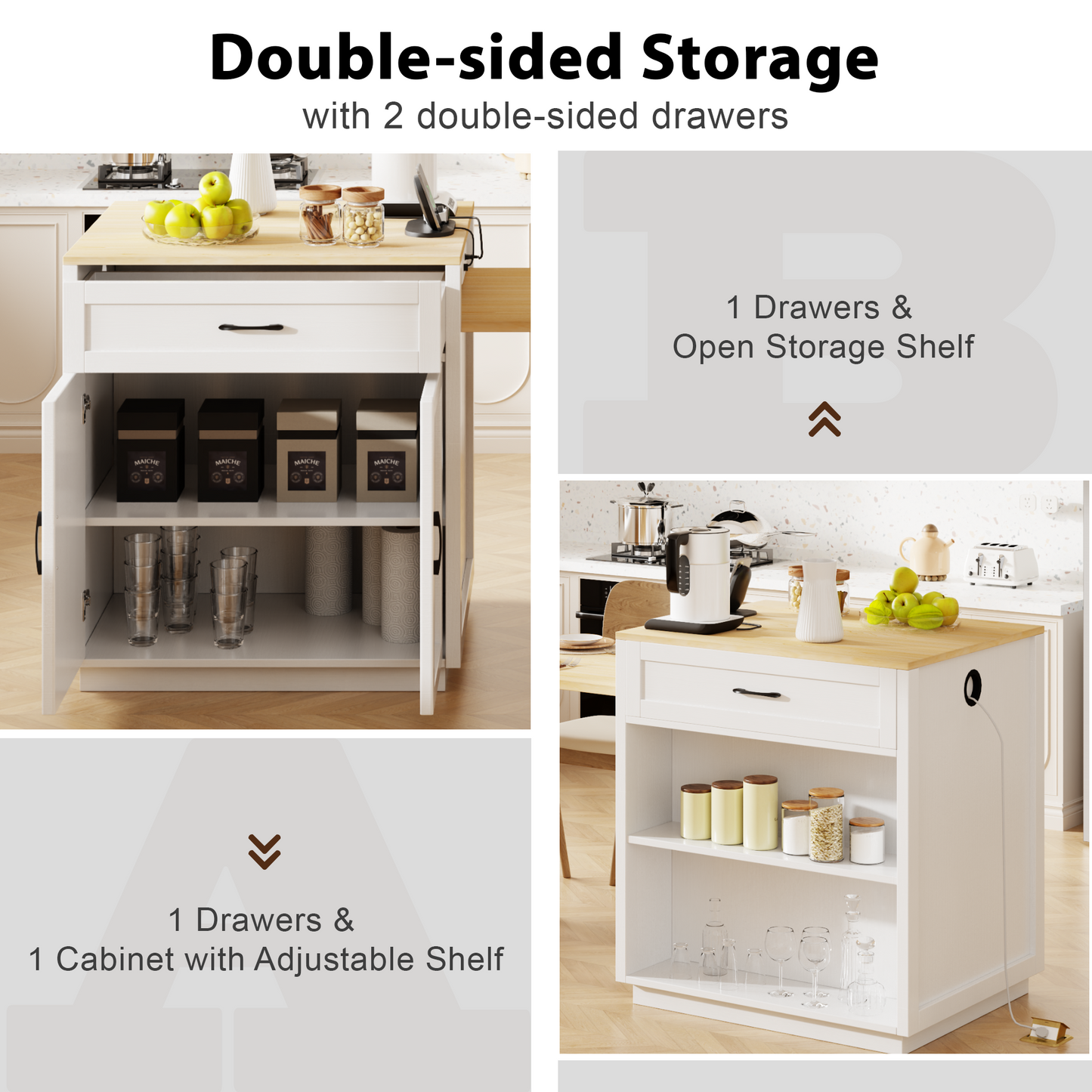 82.7 - inch Kitchen Island: Extendable Table for 4 - 6, Double - sized Storage & Power Outlet