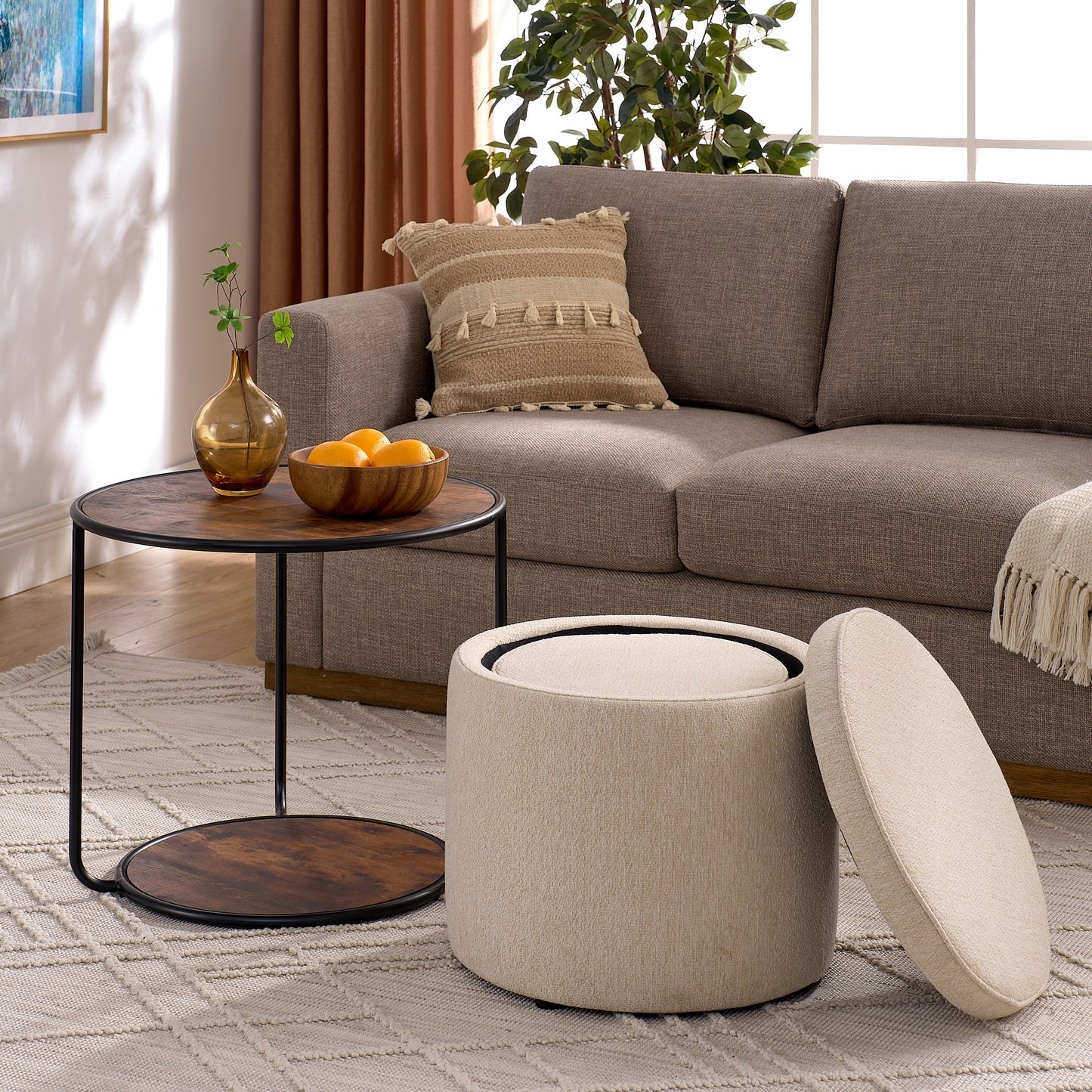 Multi-functional combination set table Ottoman with drum stool, with storage space Set of 3