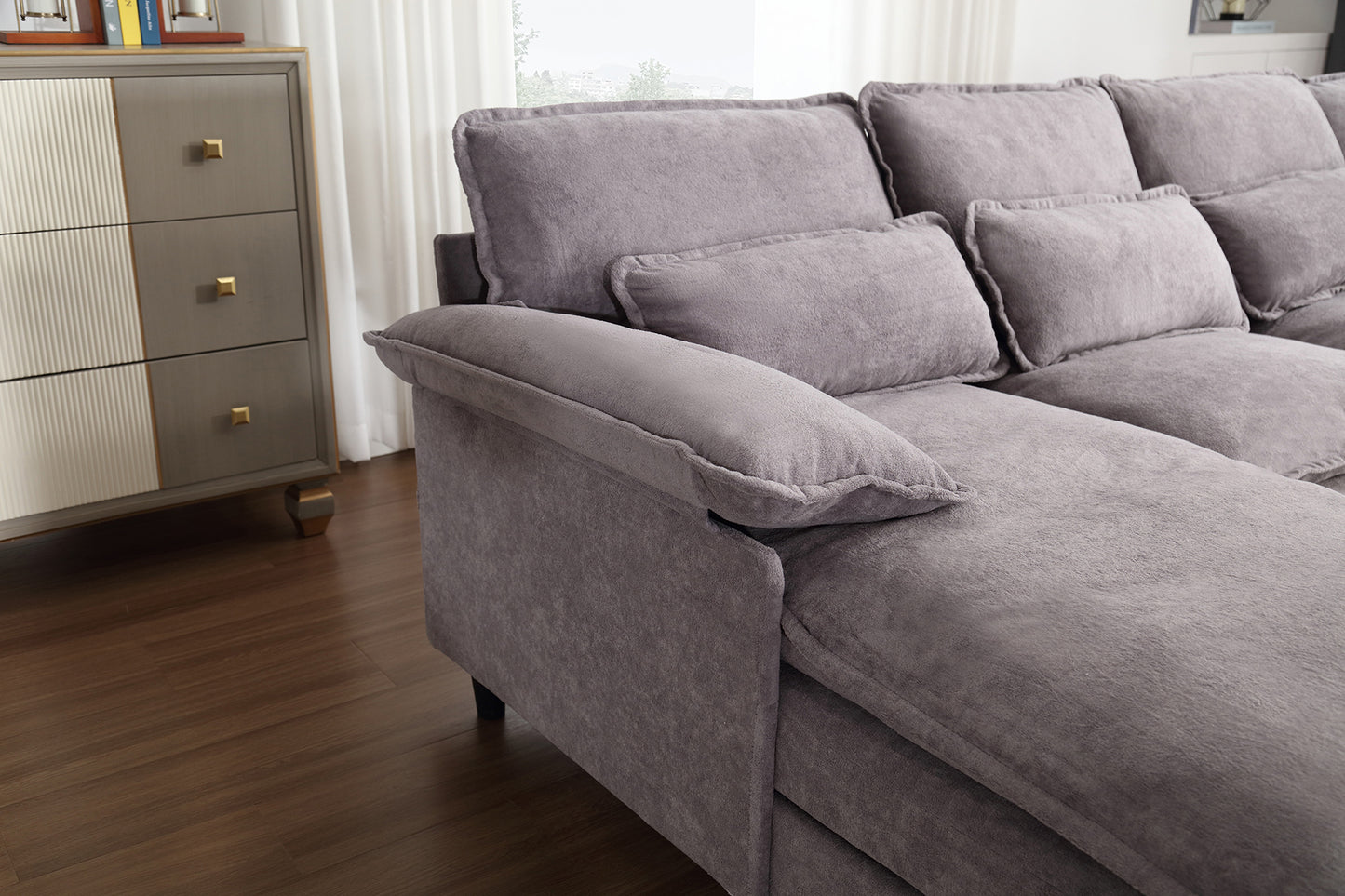 U Shaped Modular Sectional Sofa Couch with 4pcs waist pillows And  Chaise Lounge