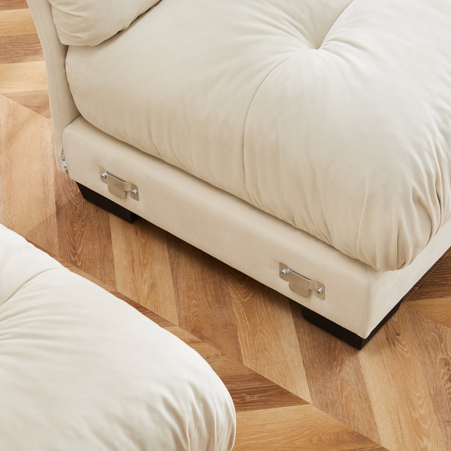 Deep Seat Cloud Couch in Cream: Modular Velvet Sectional with Bolstered Armrests 2-3-4 seats