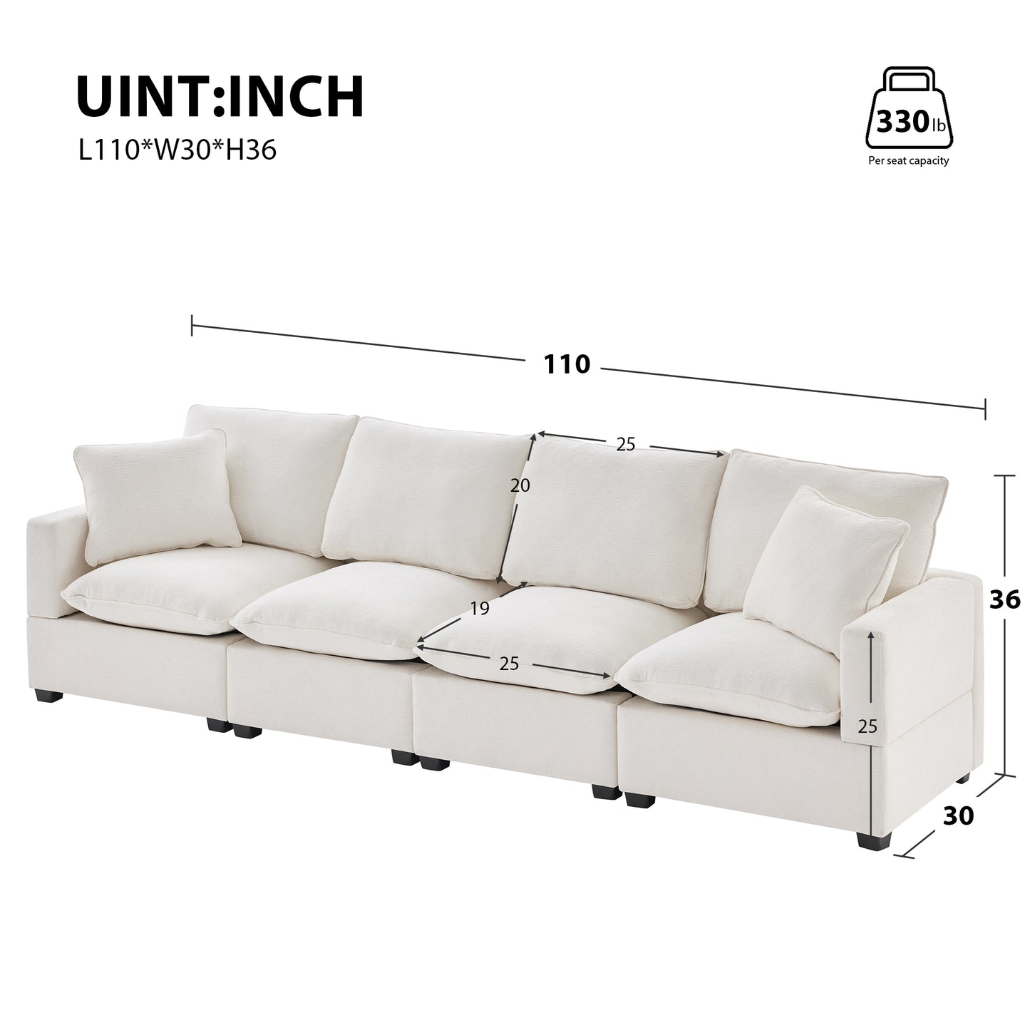 4-7 Seat Chenille Sectional Couch Set with 2 Pillows