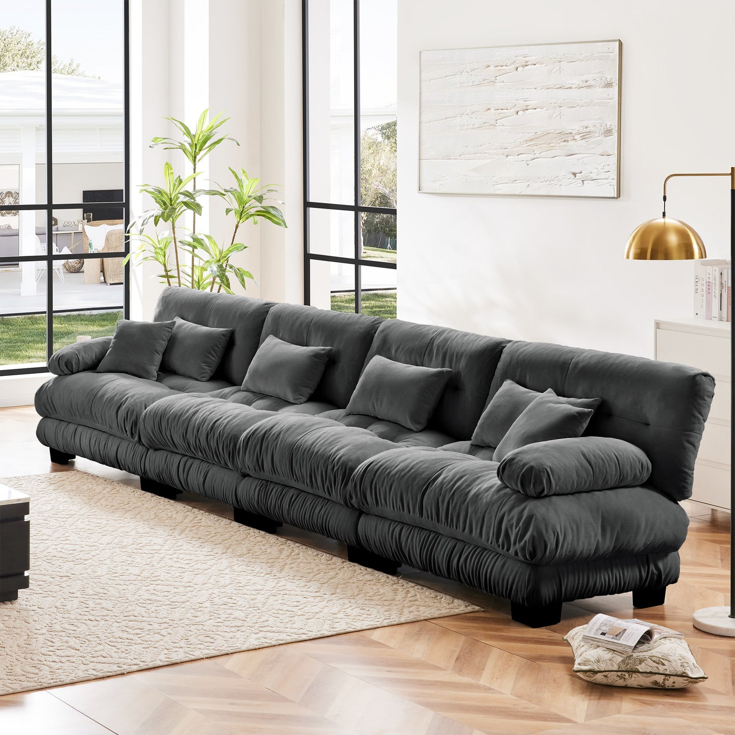 Chenille Cloud Couch: 2 - 4 Seater L - Shape Sofa for Living Room with Pillows