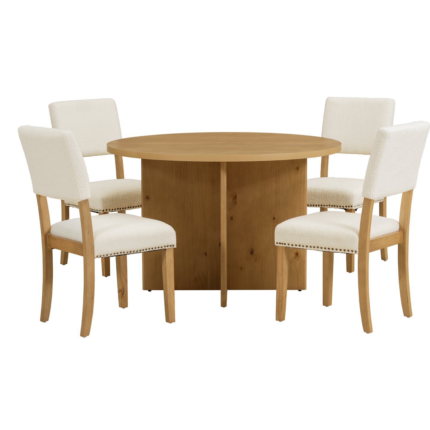 "Round 5-Piece Pedestal Dining Table Set including 4 Upholstered Dining Chairs