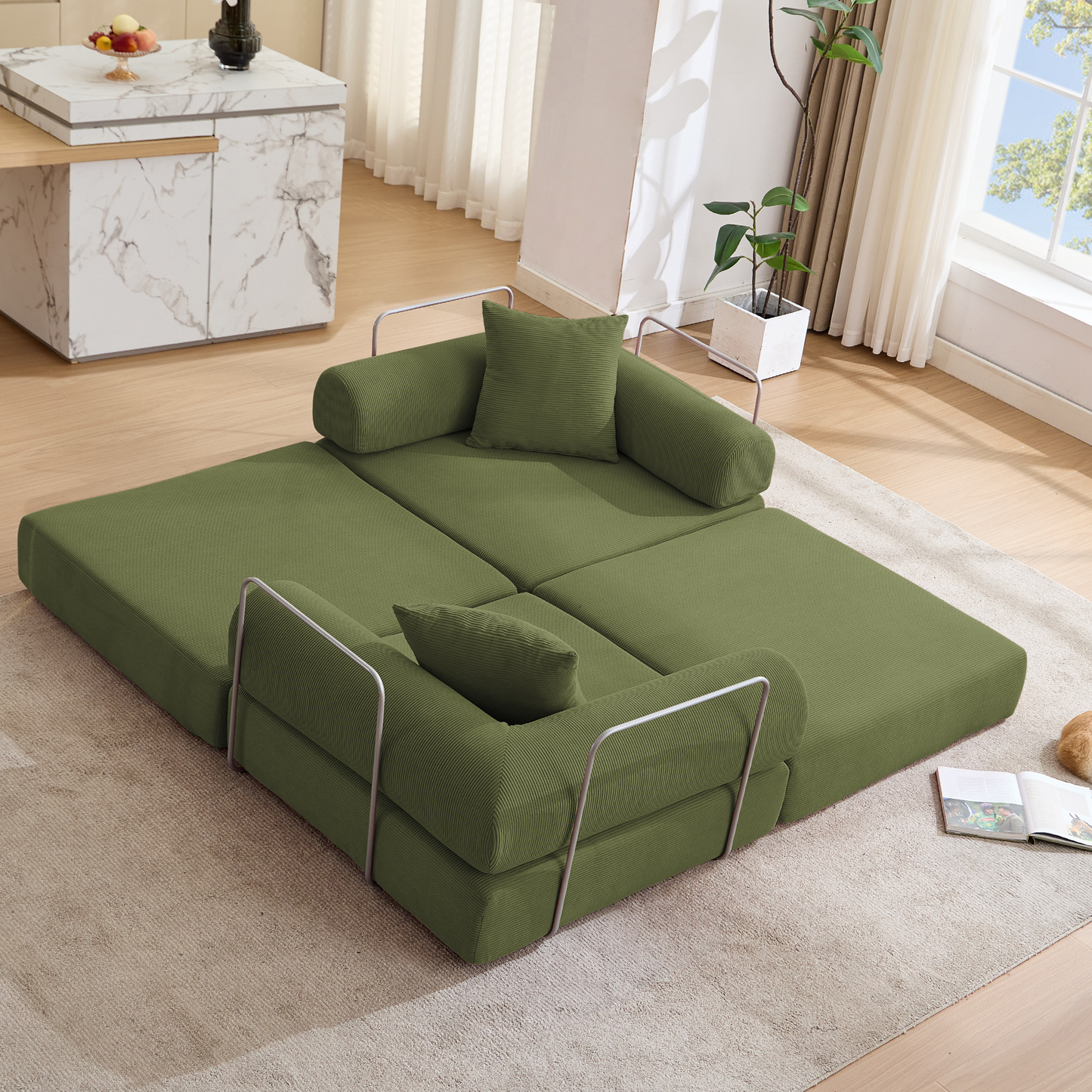Modular Couch Sofa Bed for Apartment | Convertible Sofa Bed, Fixed-Shape Frame & Removable Armrests – No Assembly, Folding Mattress Couch for Small Spaces
