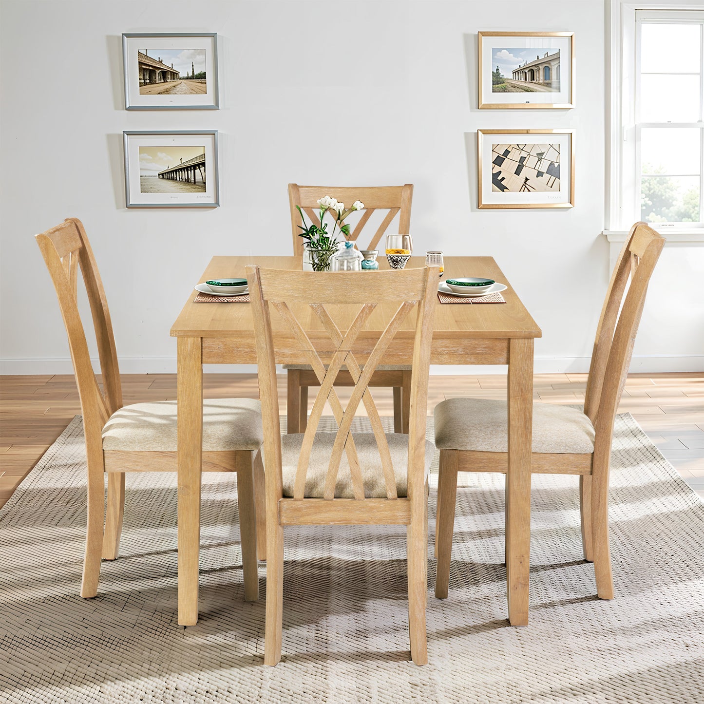Modern Rubber Wood Dining Set with 4-6 Chairs for 4 - 6 Person Gatherings