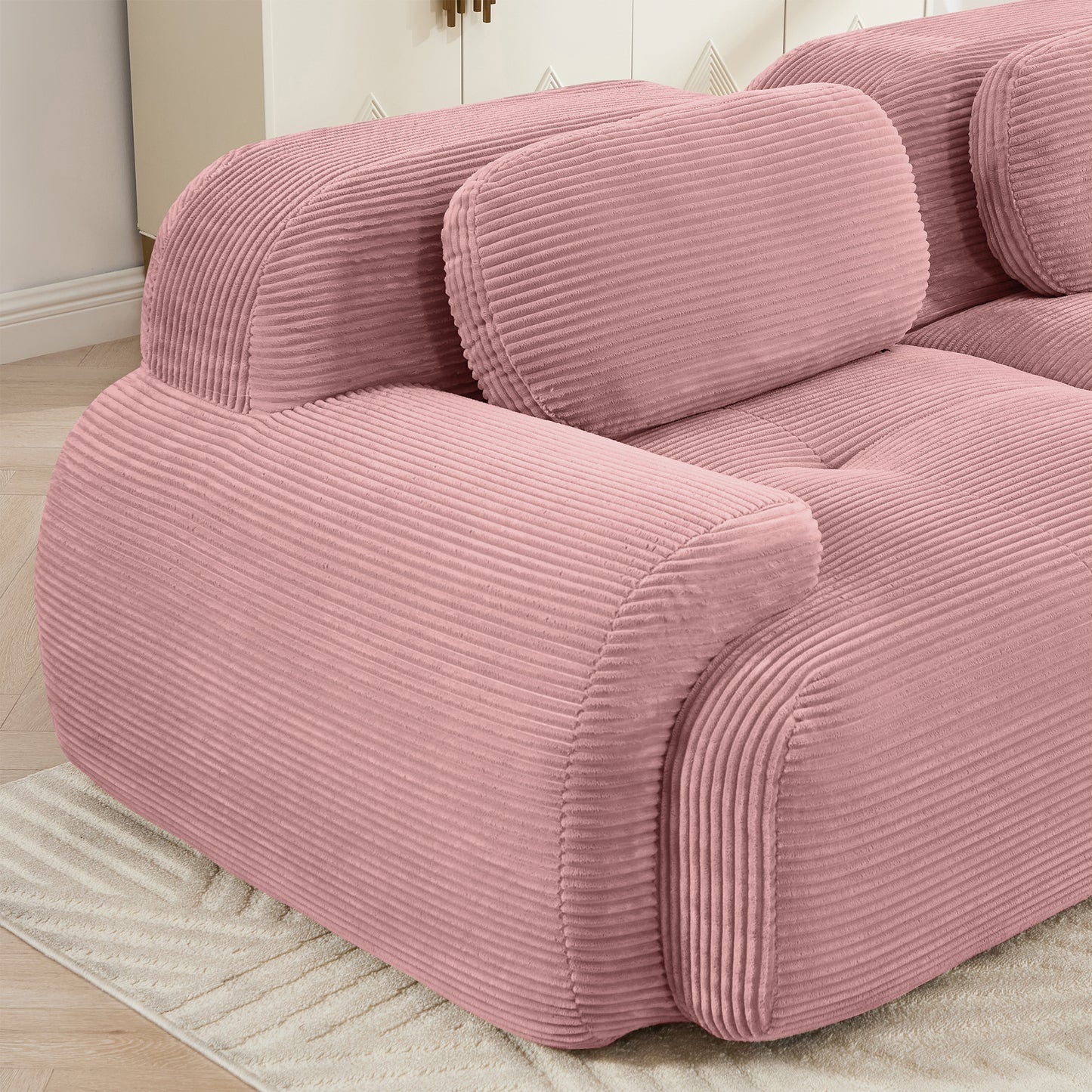 modular sofa no assembly breathable corduroy fabric 32D high-resilience sponge extra-wide curved armrests pet-friendly