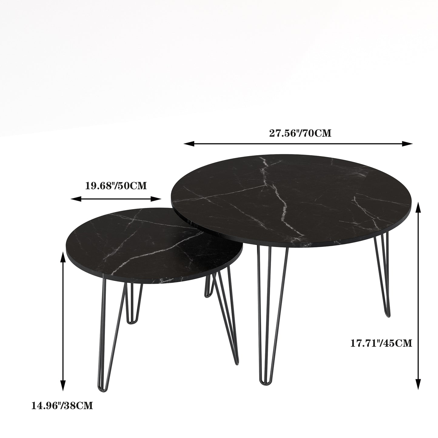 2 - Piece 27.56'' Round Nesting Coffee Table Set: Wooden Top, Sturdy Metal Base for Living & Bedroom