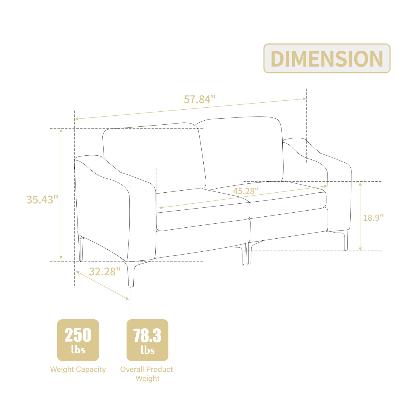 Lounge Sofa with Armrests & Modular Sectional Two-Seater Sofa | Soft Corduroy, Pocket Spring + Sinuous Spring, Easy Assembly – Beige/Gray