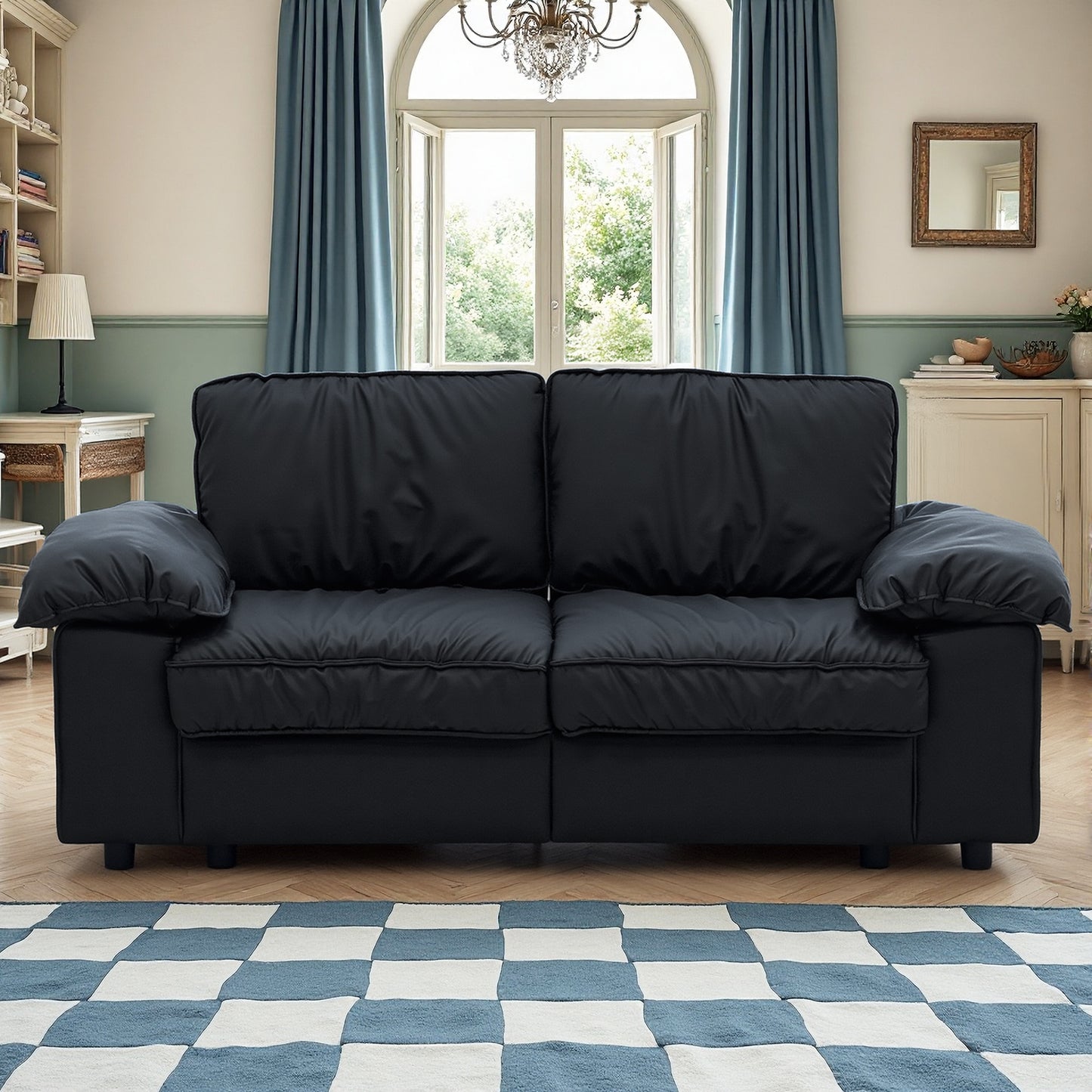 Brown Faux Leather Storage Sofa, 2-Seater Couch with Hidden Compartment for Small Spaces