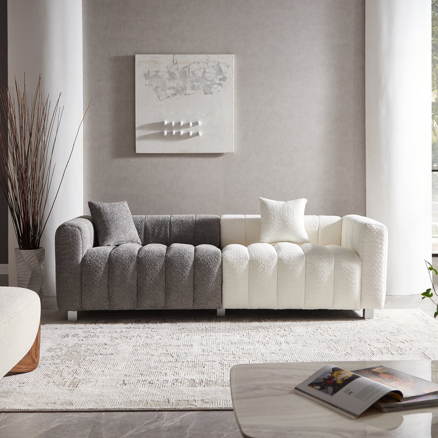 Premium Velvet Sofa 3-Seater Loveseat | Modern Bubble Upholstered Couch with Metal Base Legs + 2 Pillows – Modular Piano Design