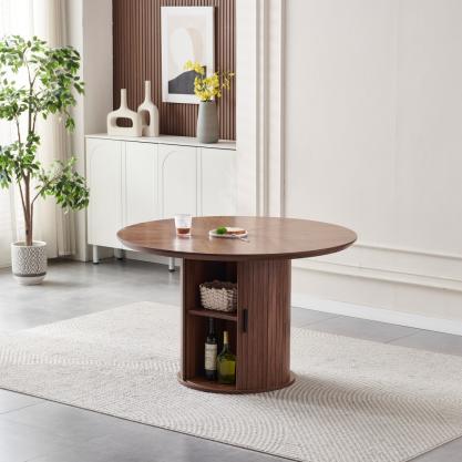 Round Dining Table with Two Layers of Storage Shelves