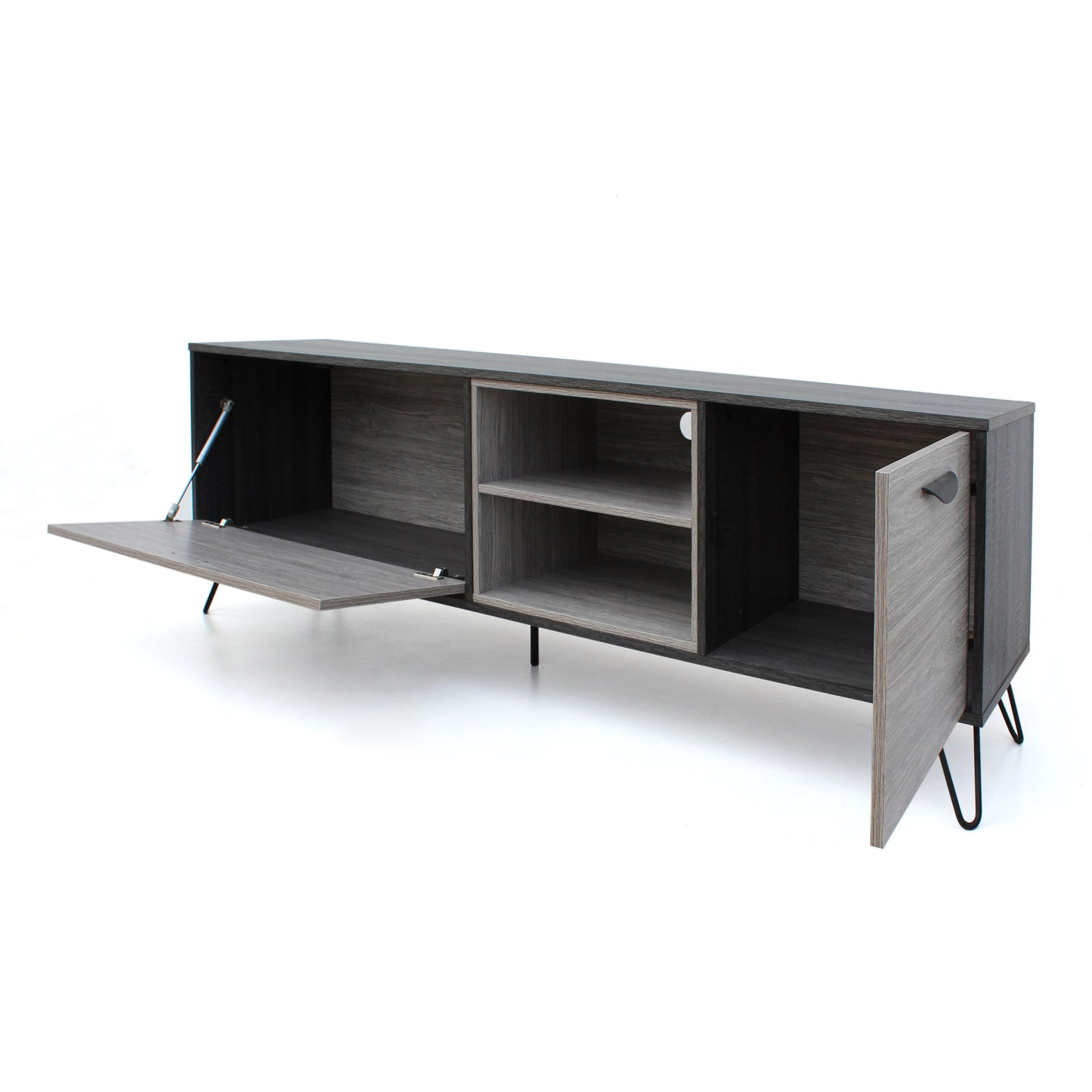 Modern Industrial TV Stand with Storage & Hairpin Legs