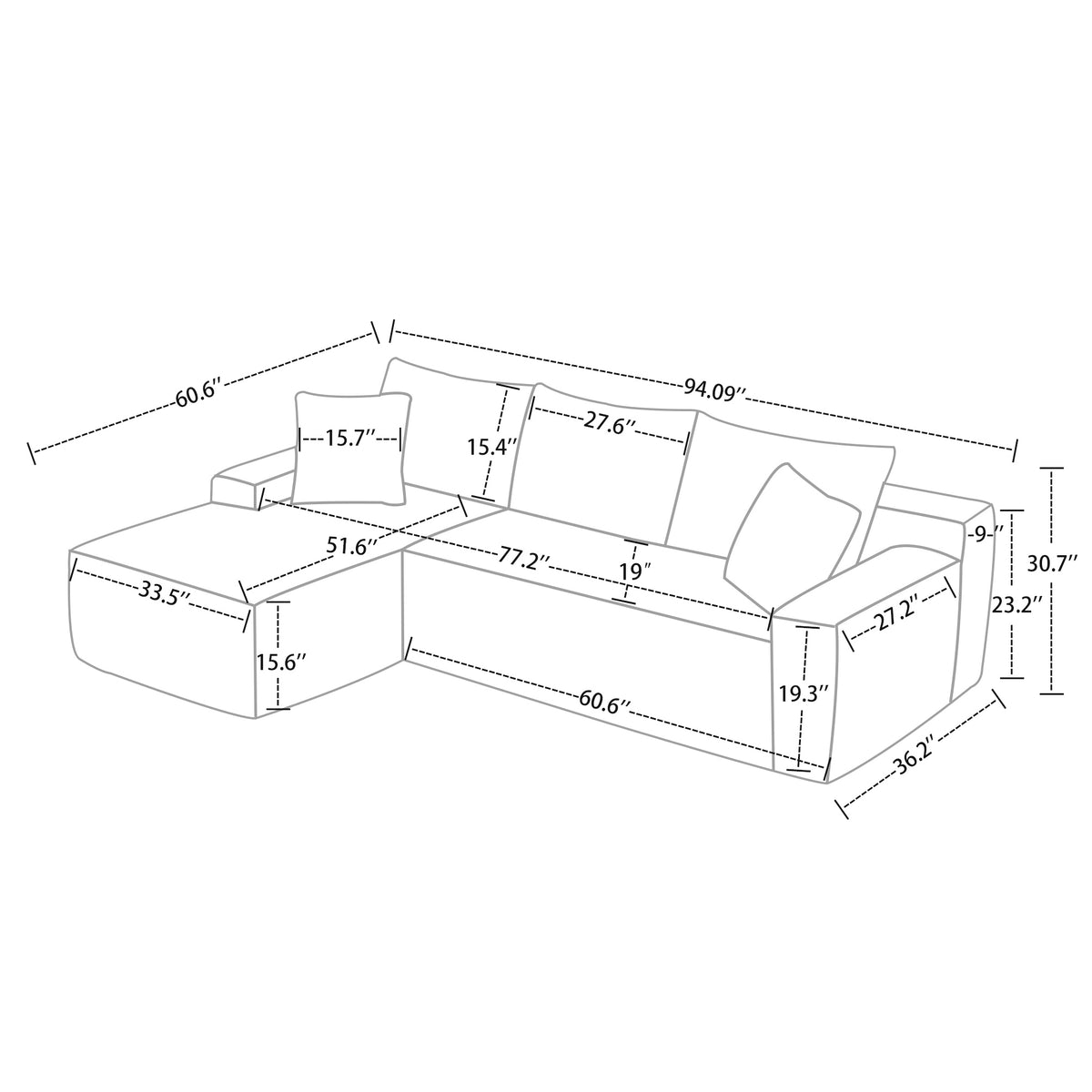 Left/Right Chaise L-Shaped Boneless Cloud Sectional Sofa – Modular Corduroy Couch with Arm Storage Pockets, Deep Seat, No Assembly