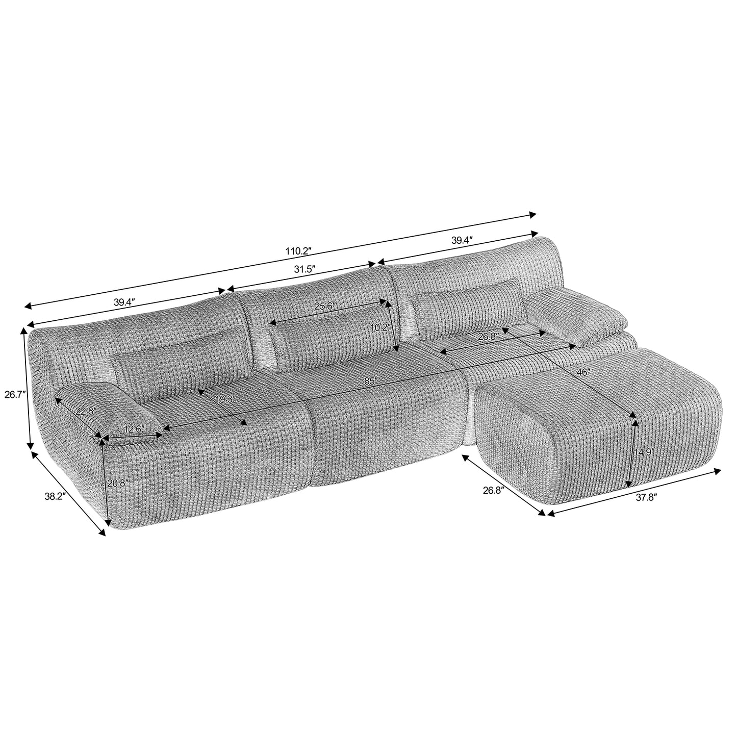 Loveseat /L shape Sofa, Cloud Boneless Couches for Living Room, Modern Modular Sectional Sofa