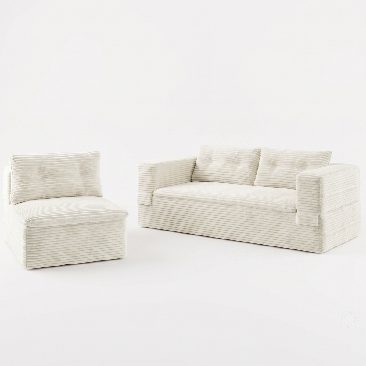 King Size Sleeper Sofa Bed – Plush Corduroy Deep Seat Couch with Independent Chaise &amp; Convertible Blanket