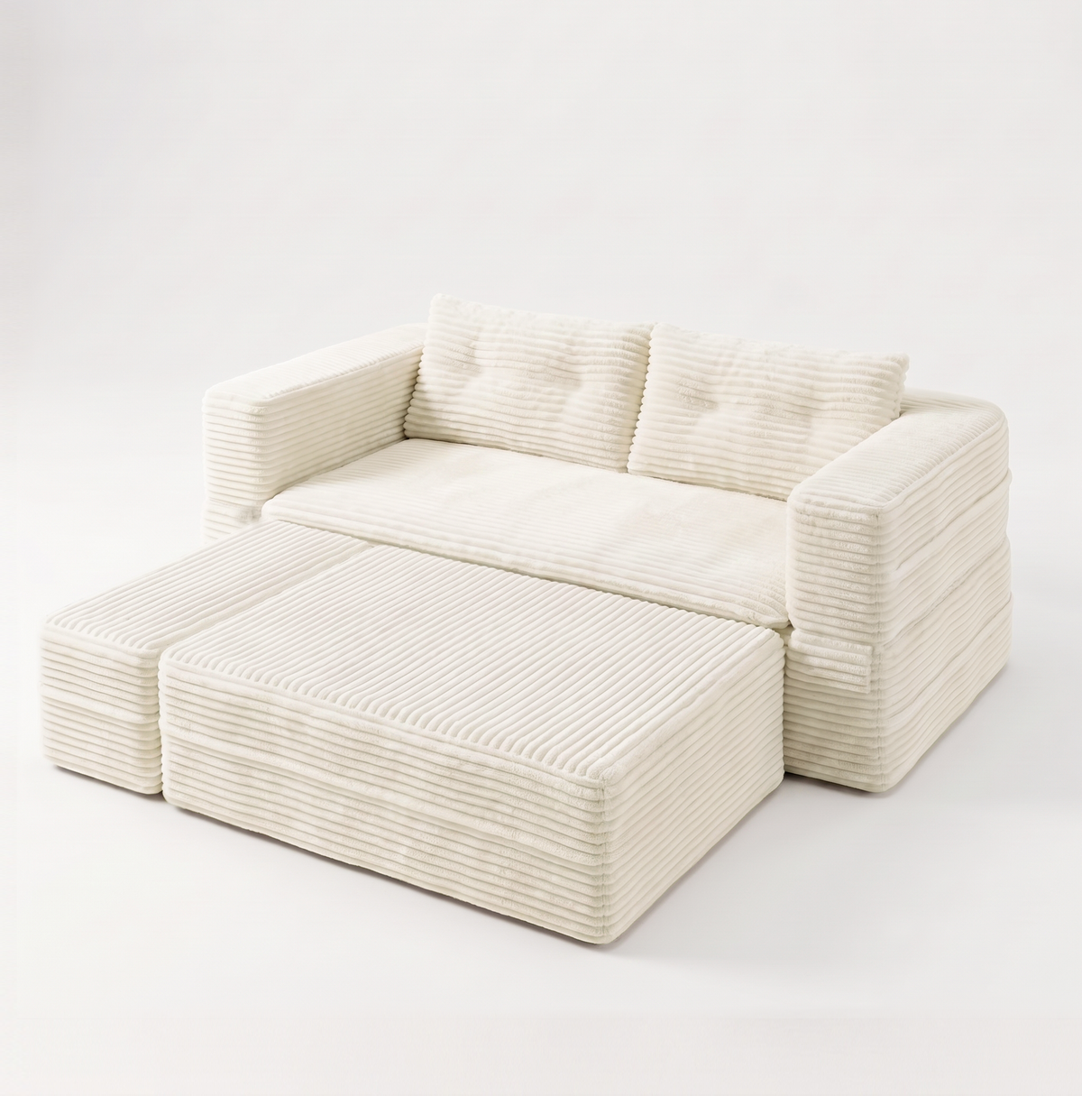 King Size Sleeper Sofa Bed – Plush Corduroy Deep Seat Couch with Independent Chaise &amp; Convertible Blanket