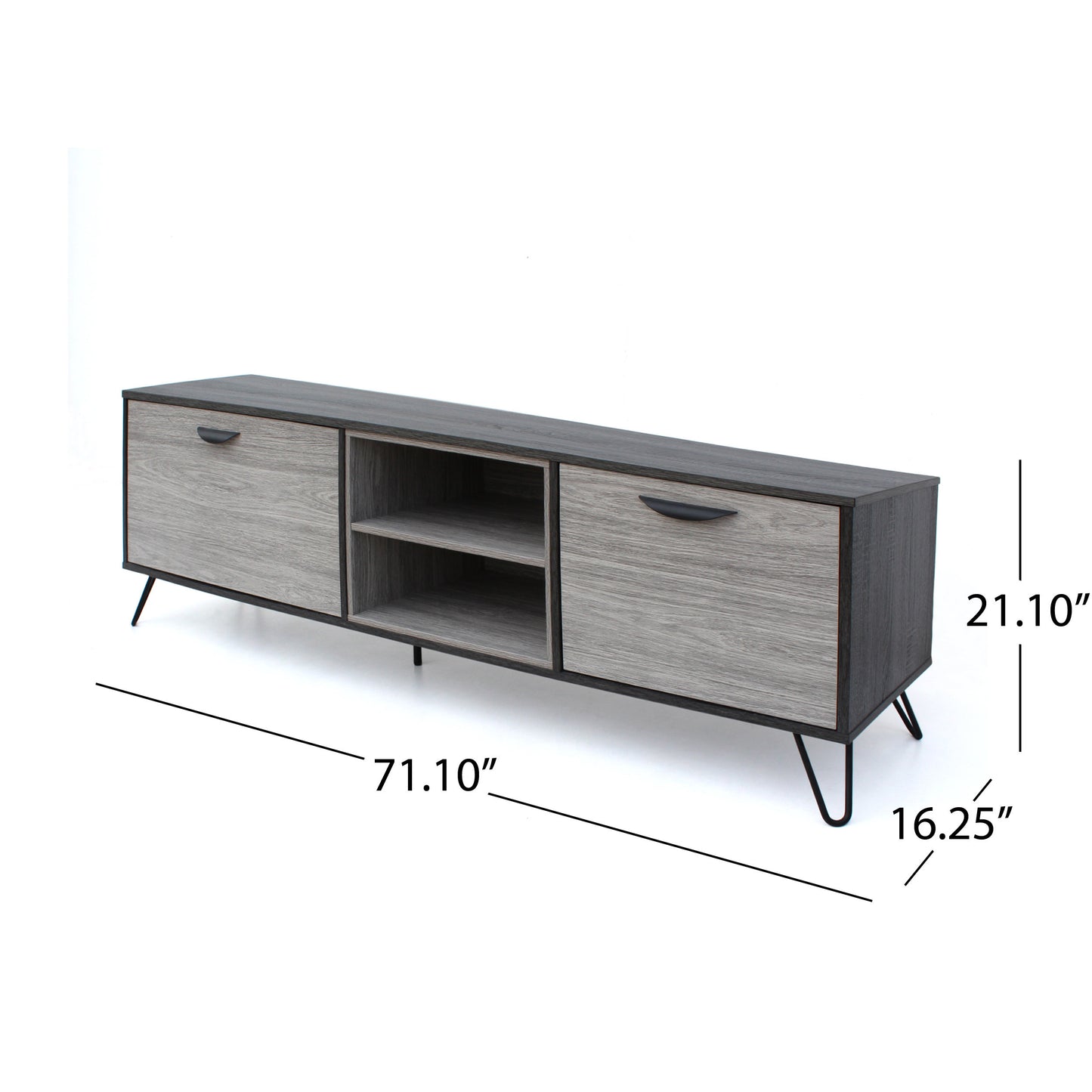 Modern Industrial TV Stand with Storage & Hairpin Legs