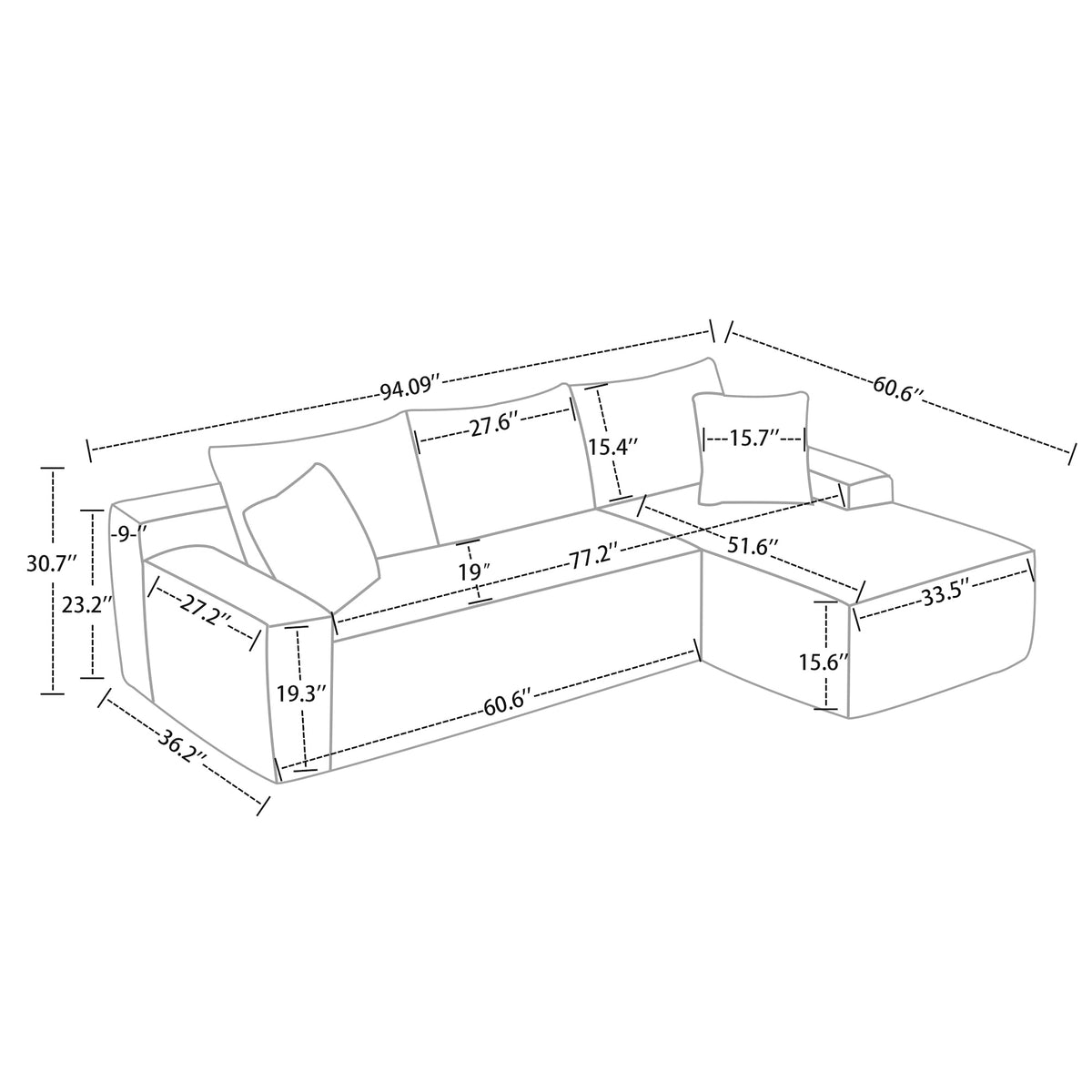 Left/Right Chaise L-Shaped Boneless Cloud Sectional Sofa – Modular Corduroy Couch with Arm Storage Pockets, Deep Seat, No Assembly