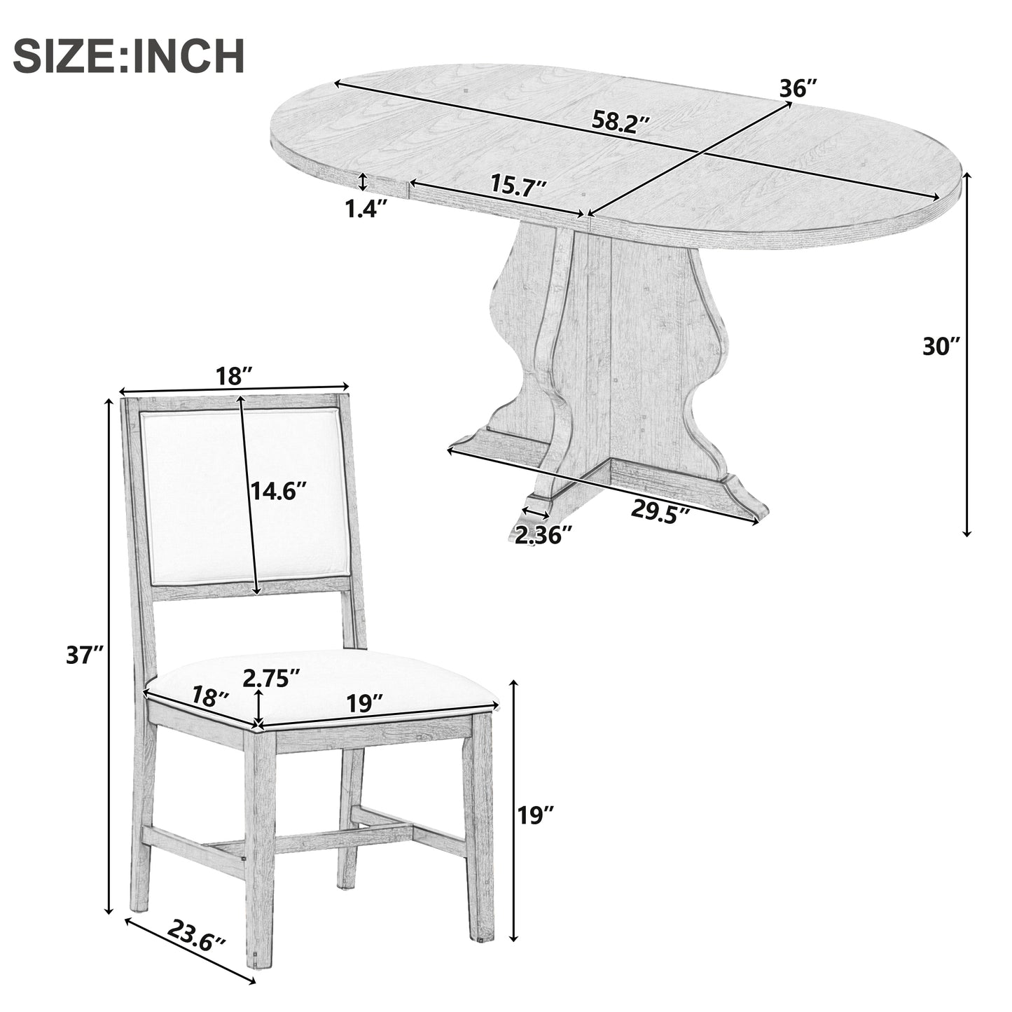 5-Piece Dining Table Set with 4 Upholstered Chairs – Extendable Wood Table with 15.7" Leaf